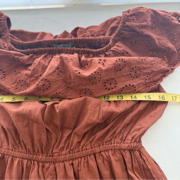 J. GEE Rust Eyelet Off Shoulder Midi Dress Women’s Size S 100% Cotton - Picture 4 of 8